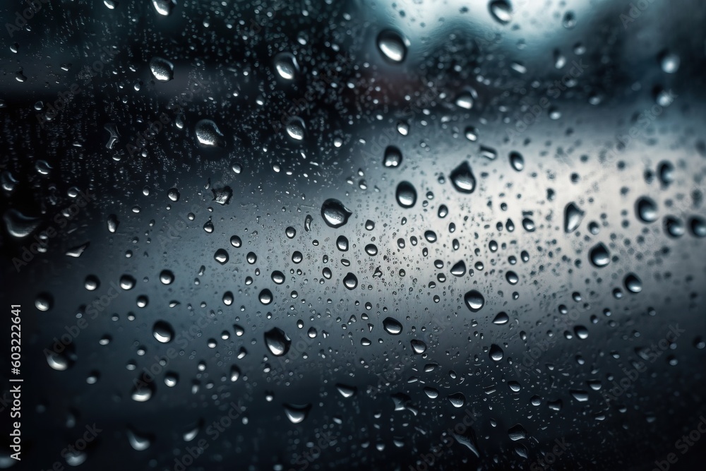 rain drops on the window of a car in the rain, with a blurry background of a building in the distance and a street light in the distance. generative ai rain drops on the window of a car in the rain, with a blurry background of a building in the distance and a street light in the distance. generative ai
