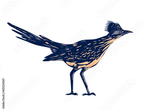 WPA poster art of a roadrunner, chaparral bird or chaparral cock in Joshua Tree National Park located in Mojave Desert, California done in works project administration or federal art project style. photo