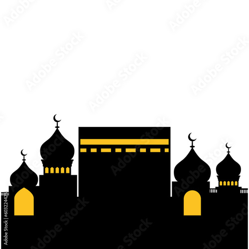 sillhouette islamic mosque with kaaba
