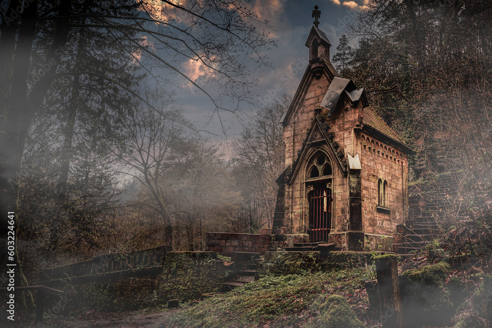 a small mystical chapel in the forest a small mystical chapel in the forest