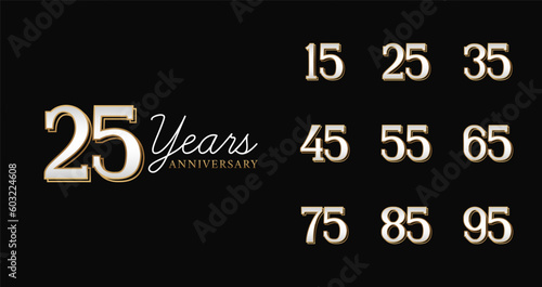 Set of anniversary logo with elegant style. Luxury birthday number for happy moment, invitation or greeting card
