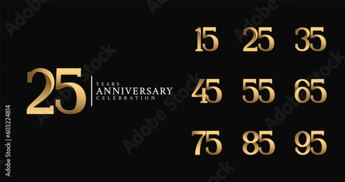 Set of anniversary logo with luxury style. Birthday number for happy moment, invitation or greeting card
