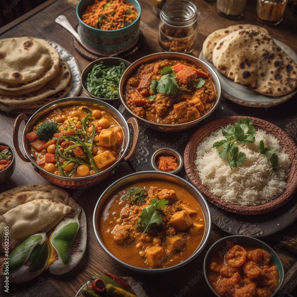 'THALL' Indian food decorated on a Dining Table 'THALL' Indian food decorated on a Dining Table