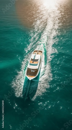 A luxurious yacht sailing on a calm sea under a sunny sky. Generative AI © ColdFire