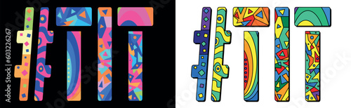 TIT Hashtag. Unique colorful friendly text. Modern style. Bright isolate letters, creative multicolored decoration inside. Hashtag #TIT for Adult resources, print typography, t-shirt.