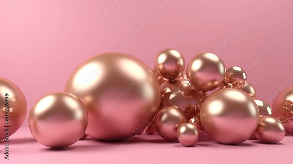 a group of shiny gold balls on a pink background with a pink background. generative ai a group of shiny gold balls on a pink background with a pink background. generative ai