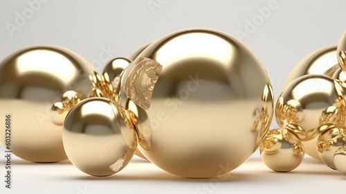  a group of shiny gold balls on a white surface with a white background. generative ai