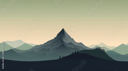  a silhouette of a mountain with trees on top of it. generative ai