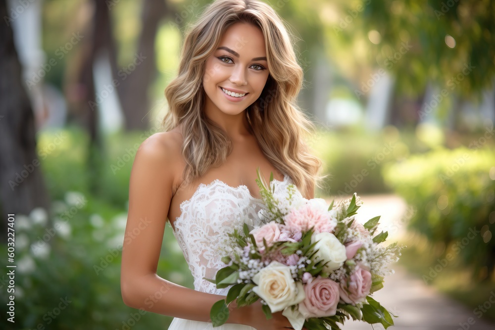 Portrait a beautiful bride with flower bouquet ai generate Portrait a beautiful bride with flower bouquet ai generate
