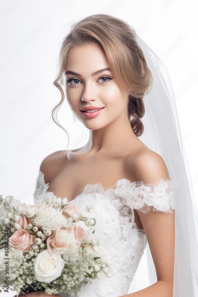 Portrait a beautiful bride with flower bouquet ai generate Portrait a beautiful bride with flower bouquet ai generate