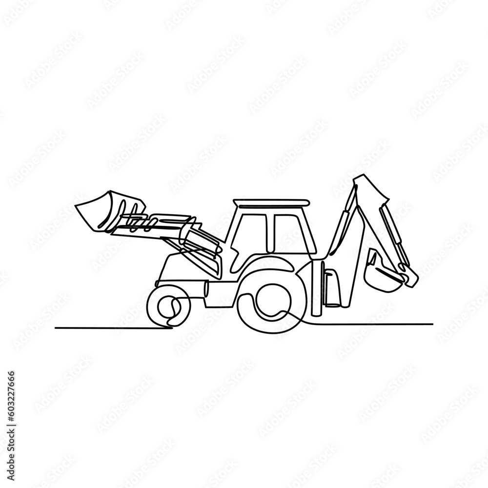 One continuous line drawing of bulldozer in the site project . Construction Project design concept with simple linear style. Construction Project vector design illustration concept. One continuous line drawing of bulldozer in the site project . Construction Project design concept with simple linear style. Construction Project vector design illustration concept.