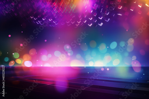 A colorful background with a stage and lights.