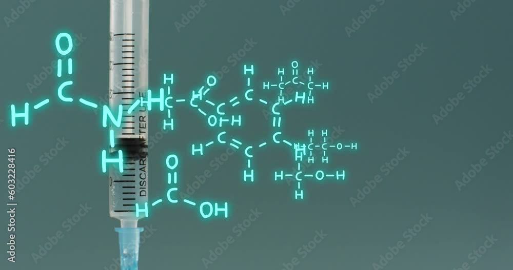 Animation of chemical structures over vaccine Animation of chemical structures over vaccine