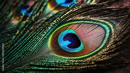  a close up of a peacock's feathers with its feathers showing. generative ai