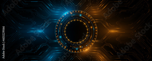 Futuristic CPU panel with glowing HUD circle. Sci-fi board for your technology design. Vector illustration.