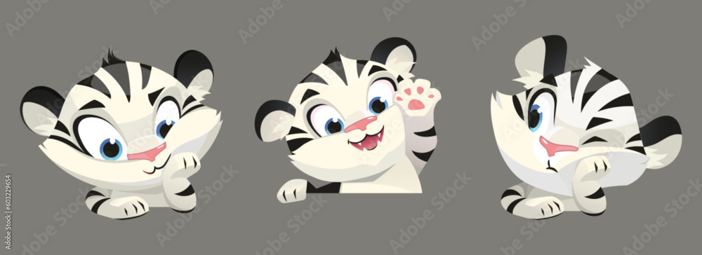 cute cartoon baby white tiger