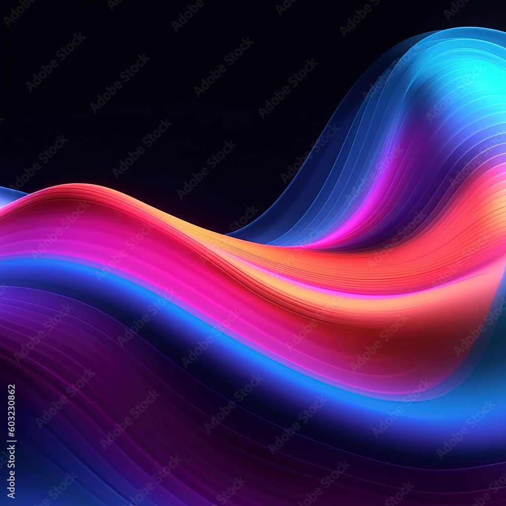 abstract colorful wavy lines on dark background.Generative Ai abstract colorful wavy lines on dark background.Generative Ai