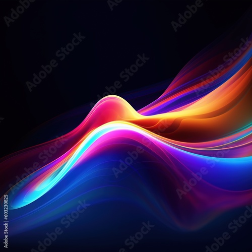 abstract colorful wavy lines on dark background.Generative Ai