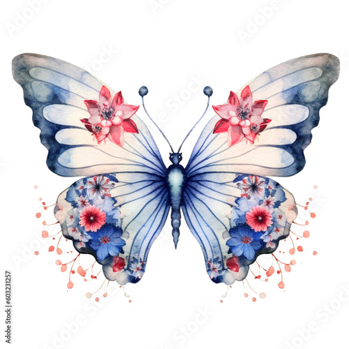  Butterfly in watercolor for 4th of July American independence day with AI generated photo