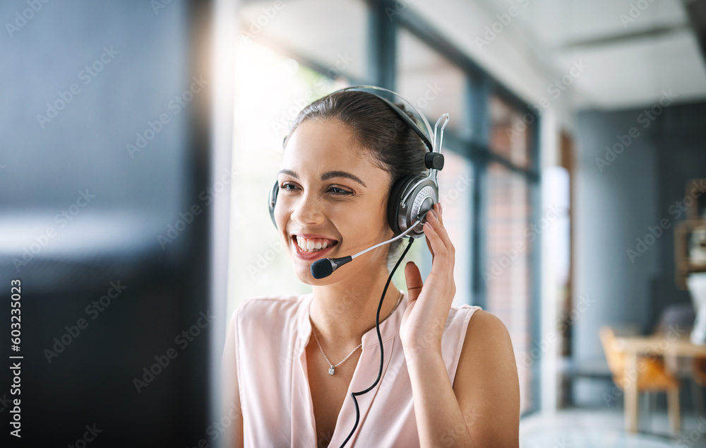 Call center, customer support and female telemarketing agent working on an online consultation in office. Contact us, communication and woman consultant with a crm strategy with headset in workplace. Call center, customer support and female telemarketing agent working on an online consultation in office. Contact us, communication and woman consultant with a crm strategy with headset in workplace.