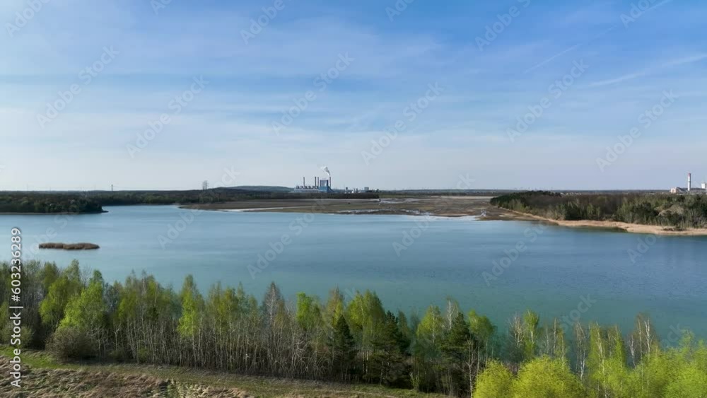aerial of power plant in Poland konin power station drone fly above natural environment pollution concept aerial of power plant in Poland konin power station drone fly above natural environment pollution concept