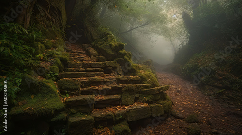 stairs in the forest. Generative Ai