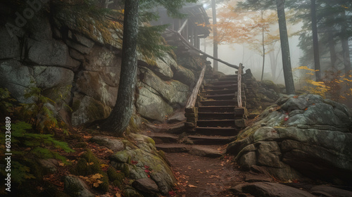 stairs in the forest. Generative Ai