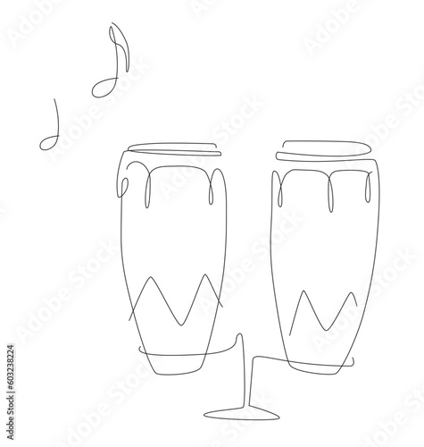Line art percussion illustration with notes. Music instrument linear. drums and bongo logo icons vector design