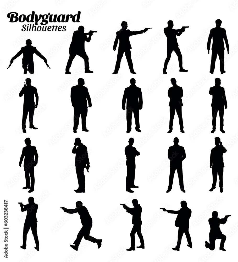 Fototapeta premium Bodyguard silhouette vector illustration set.