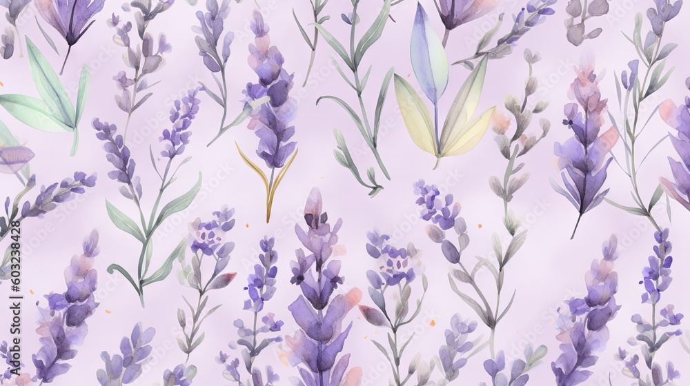 a watercolor painting of lavender flowers on a pink background. generative ai a watercolor painting of lavender flowers on a pink background. generative ai