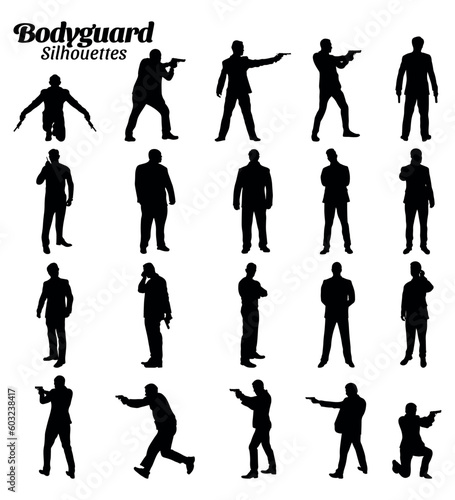 Bodyguard silhouette vector illustration set.