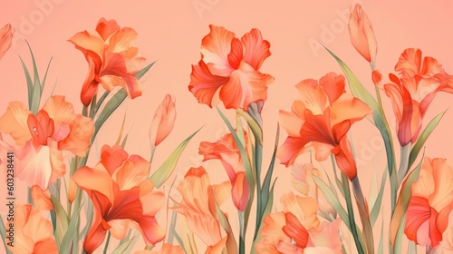  a painting of orange and pink flowers on a pink background.  generative ai