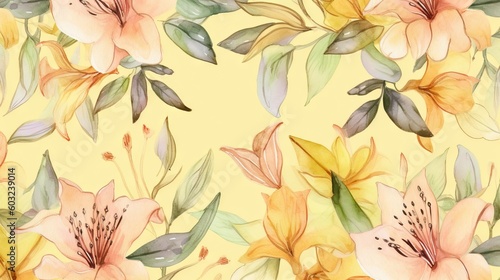  a watercolor painting of yellow and pink flowers on a yellow background.  generative ai