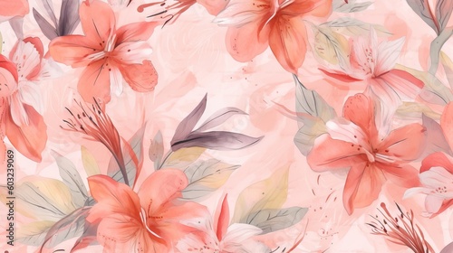  a watercolor painting of pink flowers on a pink background. generative ai