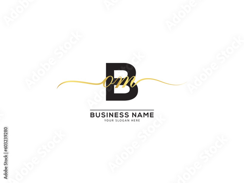 Slime Signature letters Bom Logo Icon, Monogram bom obm Logo Letter Vector Template photo