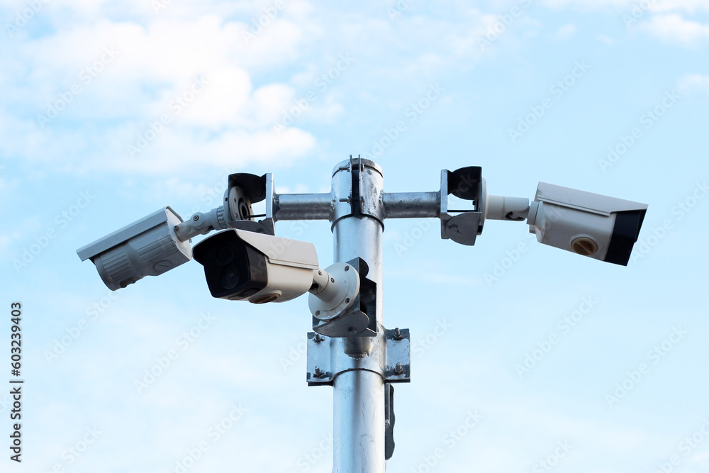 Security CCTV camera on a pole Security CCTV camera on a pole