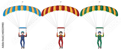 Set of skydiver with parachuting