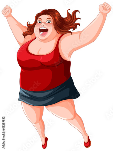 Happy overweight woman with victory expression
