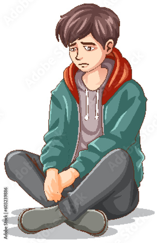 Sad man sitting on the floor