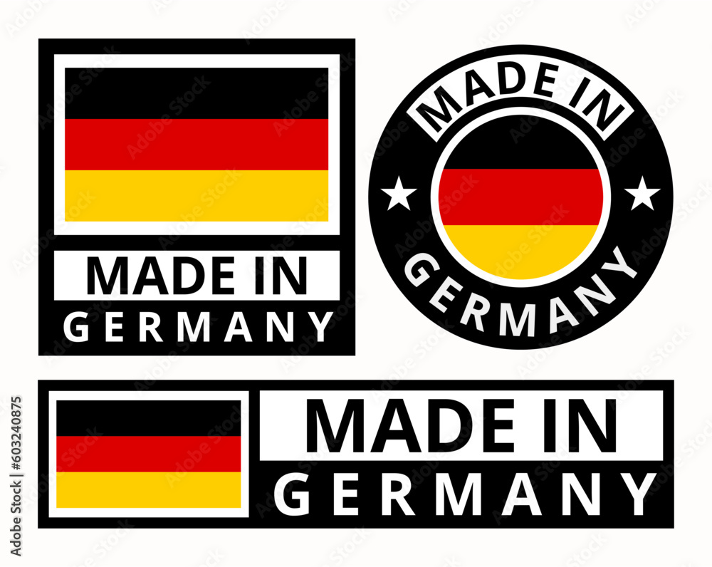 Vector set made in Germany design product labels business icons illustration Vector set made in Germany design product labels business icons illustration