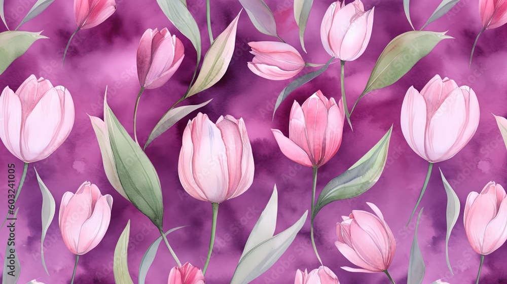 a watercolor painting of pink flowers on a purple background. generative ai a watercolor painting of pink flowers on a purple background. generative ai