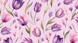  a watercolor painting of purple and pink tulips.  generative ai
