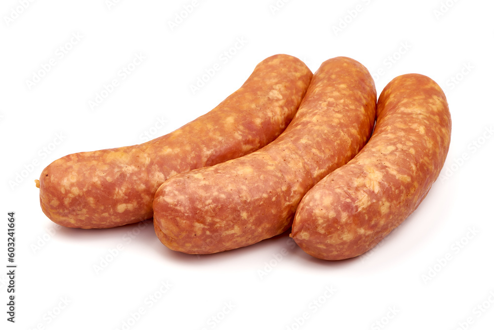 Smoked sausages for grill, isolated on white background. High resolution image. Smoked sausages for grill, isolated on white background. High resolution image.