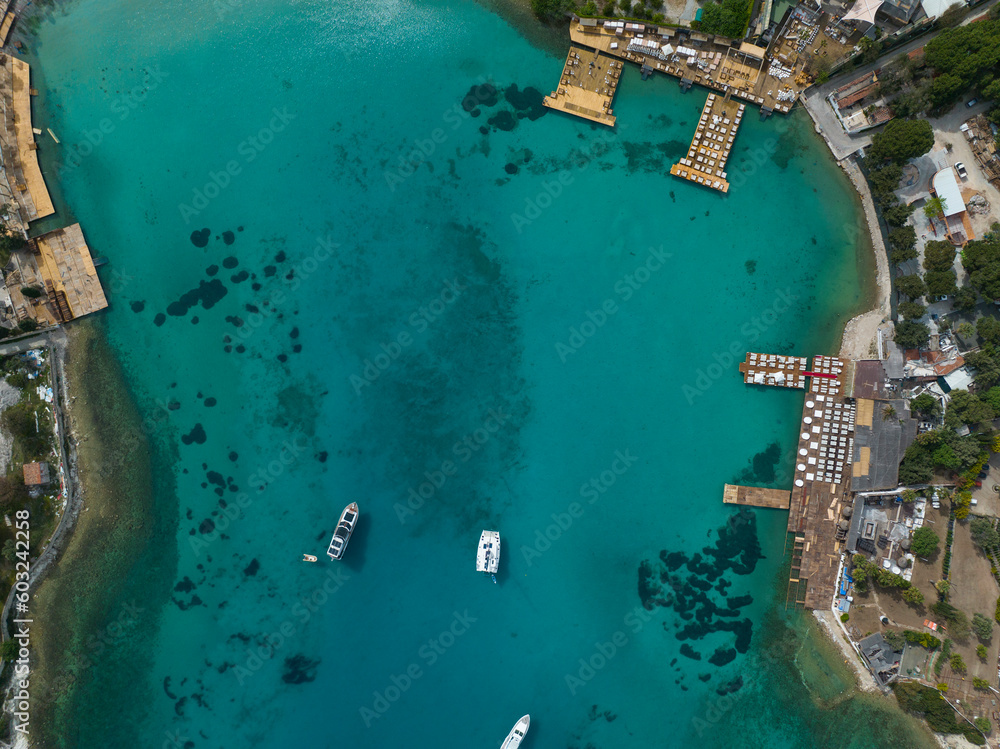 Ayayorgi Coast White Beach Drone Photo in the Summer Season, Cesme Izmir Turkey (Turkiye)