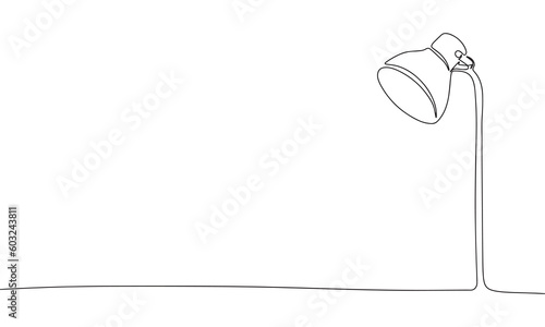 Lamp as one line drawing banner. Continuous hand drawn minimalist minimalism design isolated on white background vector illustration.
