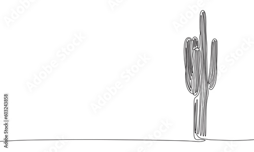 Long cactus as one line drawing banner. Continuous hand drawn minimalist minimalism design isolated on white background vector illustration.