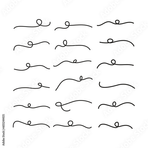  set of hand-drawn curved line vectors, border lines shape, doodle line stroke vectors, Curl Line Vectors, curve directional symbols Vector illustrations, calligraphic curve flourish line vector