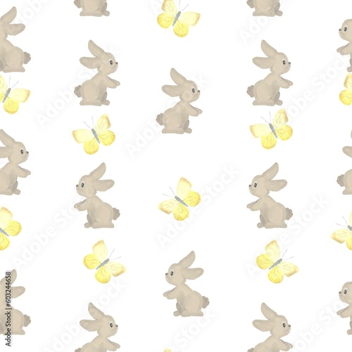 Pattern with bunny and butterfly. 