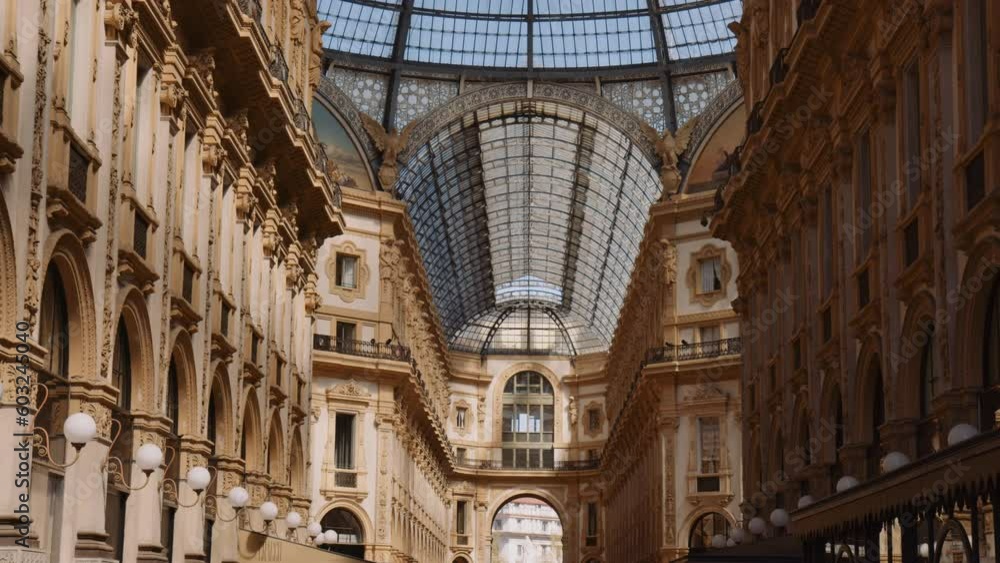 Glass Dome Ceiling Of Galleria Vittorio Emanuele II In Milan, Lombardy, Italy. Low Angle Glass Dome Ceiling Of Galleria Vittorio Emanuele II In Milan, Lombardy, Italy. Low Angle