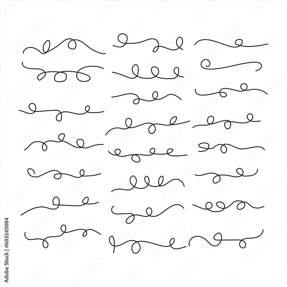 
set of hand-drawn curved line vectors, border lines shape, doodle line stroke vectors, Curl Line Vectors, curve directional symbols Vector illustrations, calligraphic curve flourish line vector

